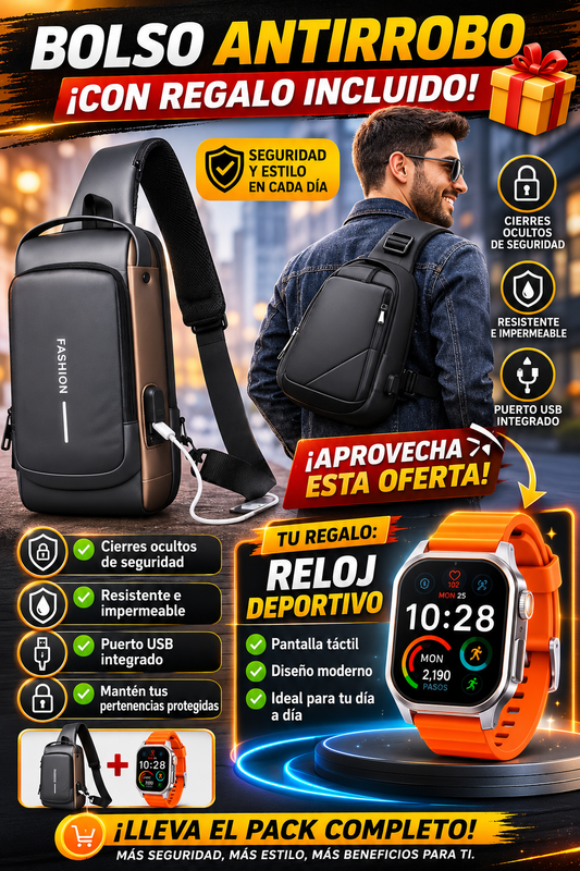 PACK/ BOLSO ANTI-ROBO + RELOJ