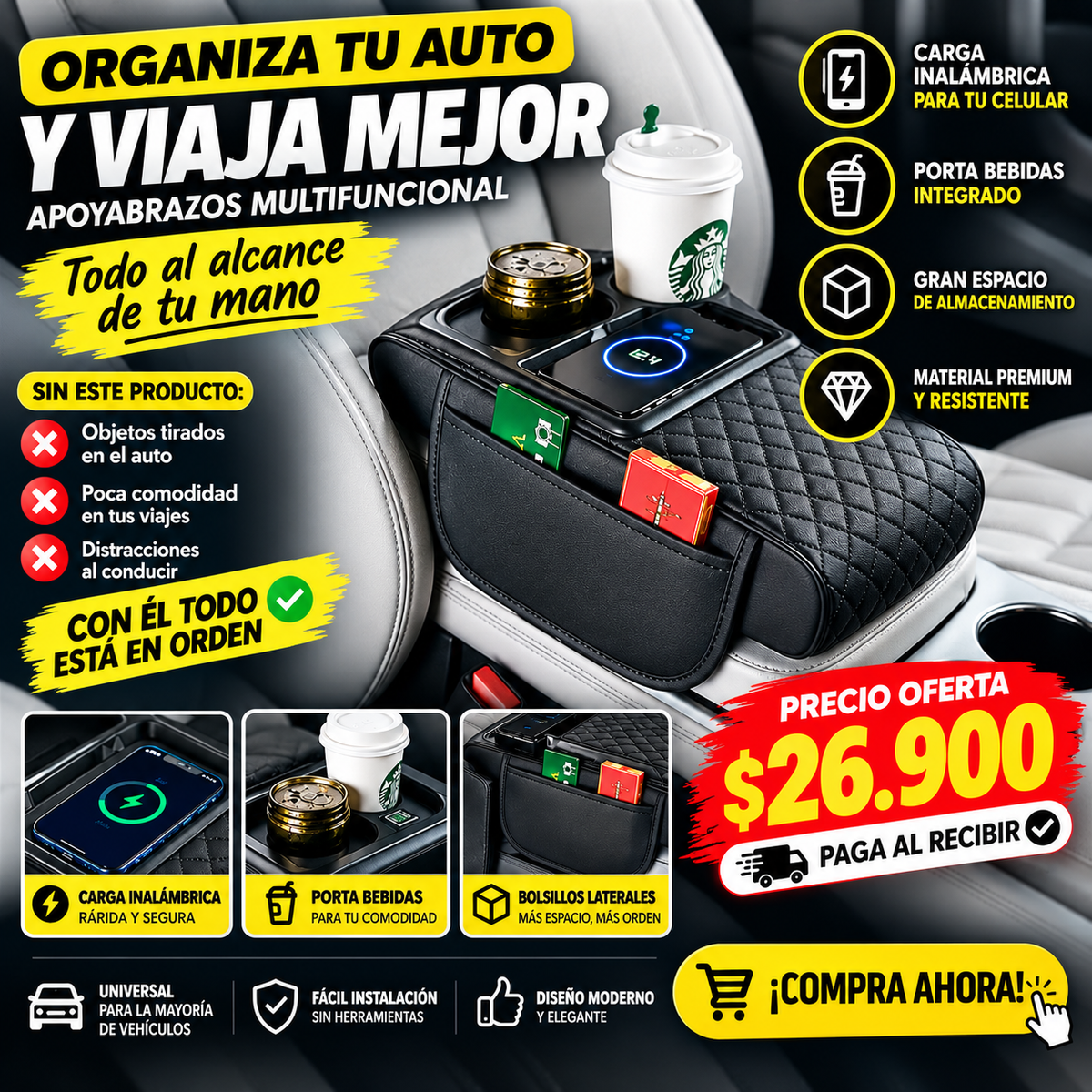 Q - Cojín Apoyabrazos Consola PARA AUTO