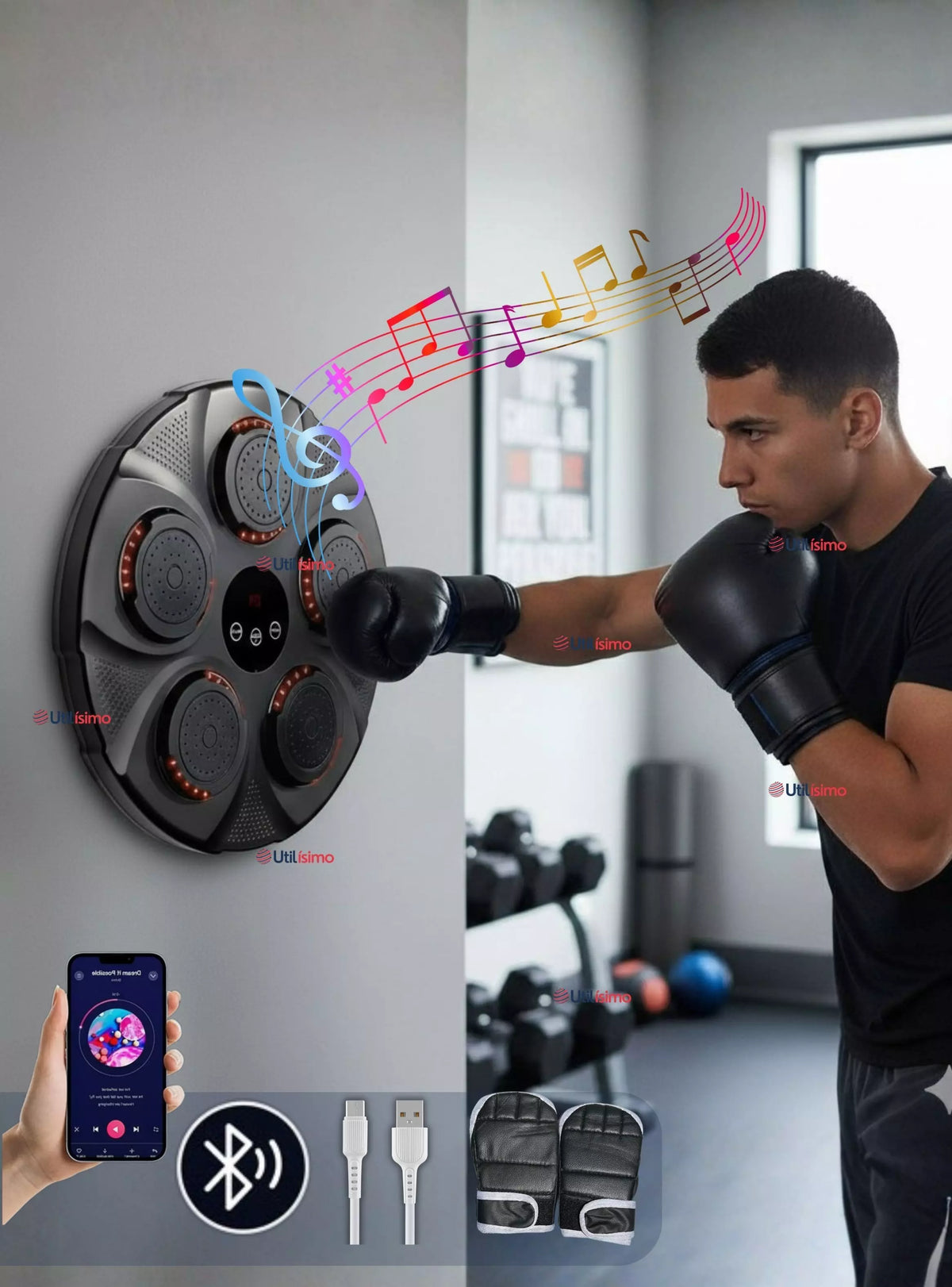 Maquina Boxeo con Bluetooth y guantes