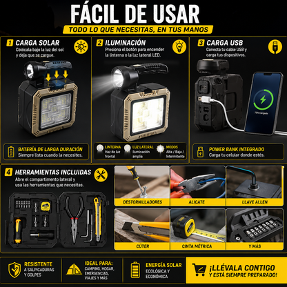 Linterna Carga Solar Kit Herramientas